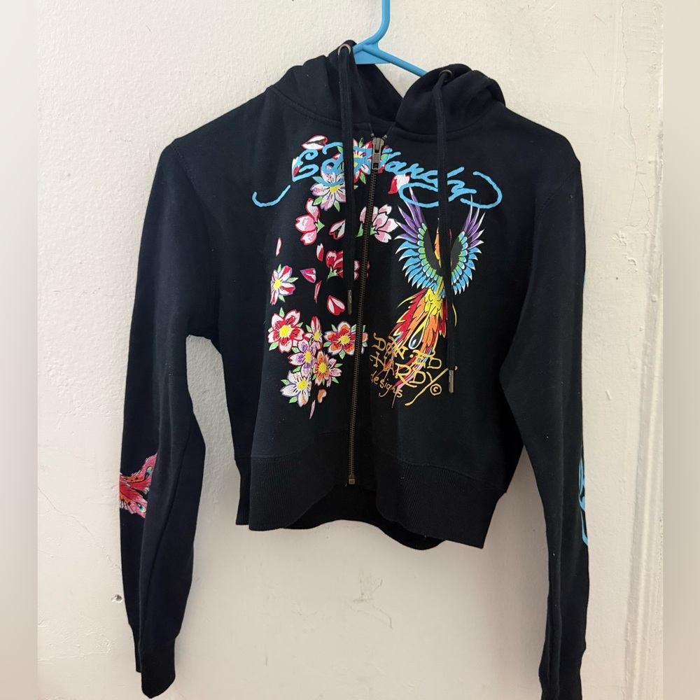 Ed hardy phoenix hoodie large cropped black